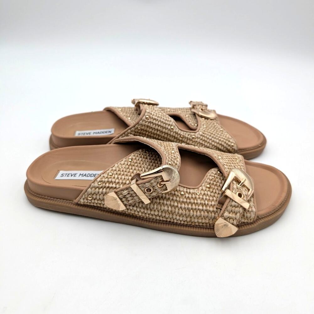 Steve Madden Connely Buckle Slide Sandals Womens Raffia Sz US11 EU41.5 - Picture 3 of 10